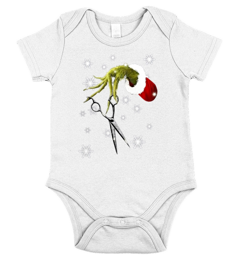 Christmas Grinch’s hand holding hair stylist scissor shirt Short Sleeve Baby One-Piece