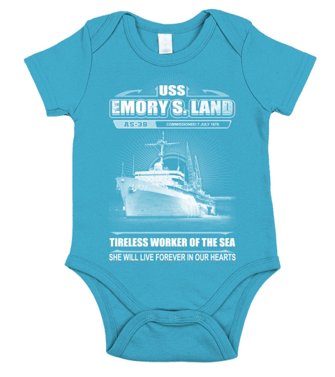 USS Emory S Land AS 39 She live forever in our hearts Short Sleeve Baby One-Piece