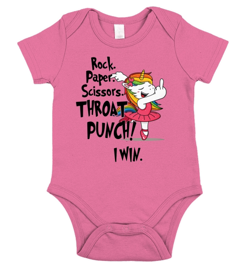 Unicorn Ballet Rock Paper Scissors Throat Punch I Win Short Sleeve Baby One-Piece