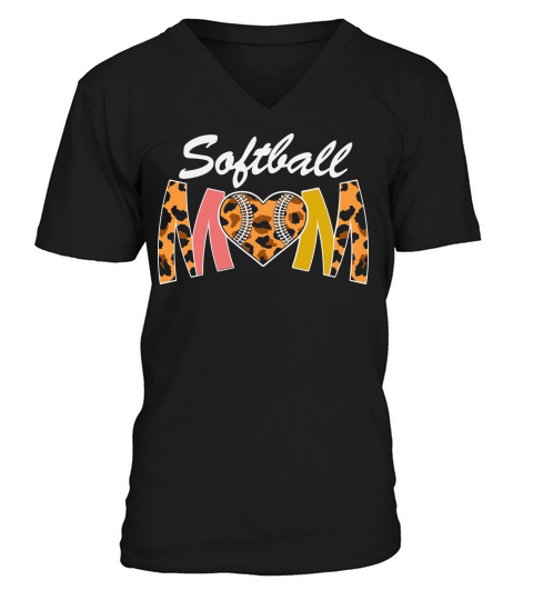 Softball Mom Leopard Mothers Day V-Neck T-shirt