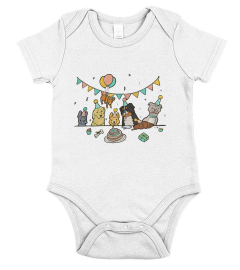 Happy Birthday Corgi Tshirt Short Sleeve Baby One-Piece