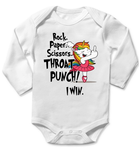 Unicorn Ballet Rock Paper Scissors Throat Punch I Win Long Sleeve Baby One-Piece