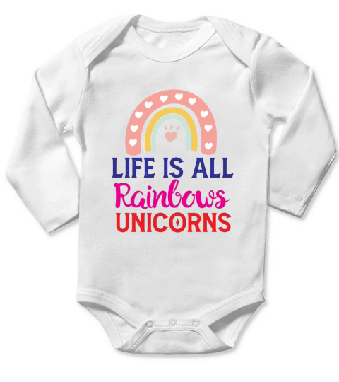 Life Is All Rainbows Unicorns Long Sleeve Baby One-Piece