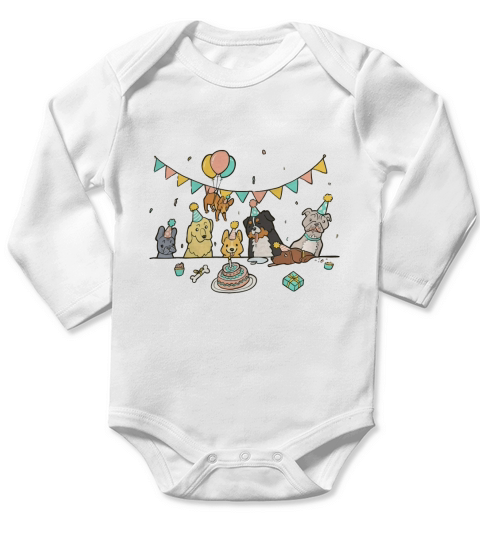 Happy Birthday Corgi Tshirt Long Sleeve Baby One-Piece