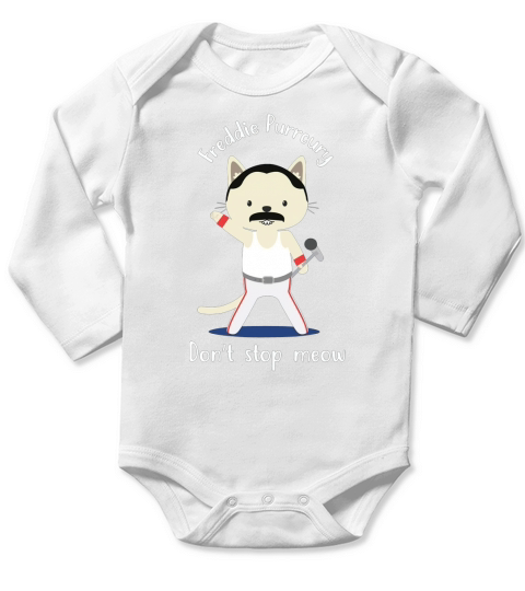 Dont Stop Meow Freddie Purrcury Long Sleeve Baby One-Piece