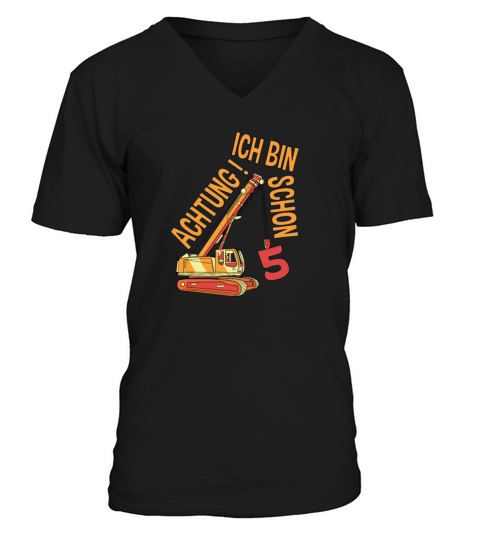 Birthday Childrens Excavator Attention Im 5 V-Neck T-shirt