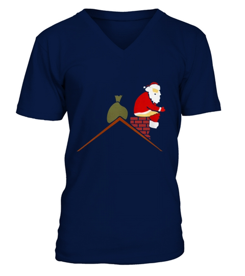 Merry Christmas Santa Claus in chimney poops color Shirt V-Neck T-shirt