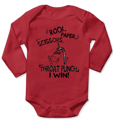 Unicorn rock paper scissors throat punch i win Long Sleeve Baby One-Piece