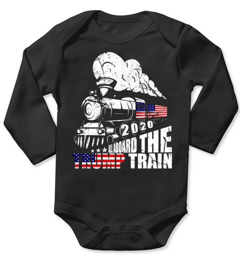 All Aboard the Trump Train 2020 American Flag Long Sleeve Baby One-Piece