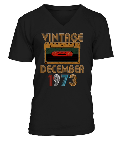 Vintage Cassette Tape December 1973 Birthday 47th V-Neck T-shirt