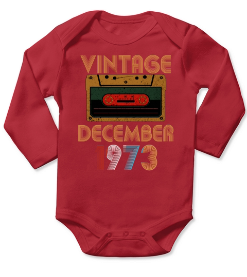 Vintage Cassette Tape December 1973 Birthday 47th Long Sleeve Baby One-Piece
