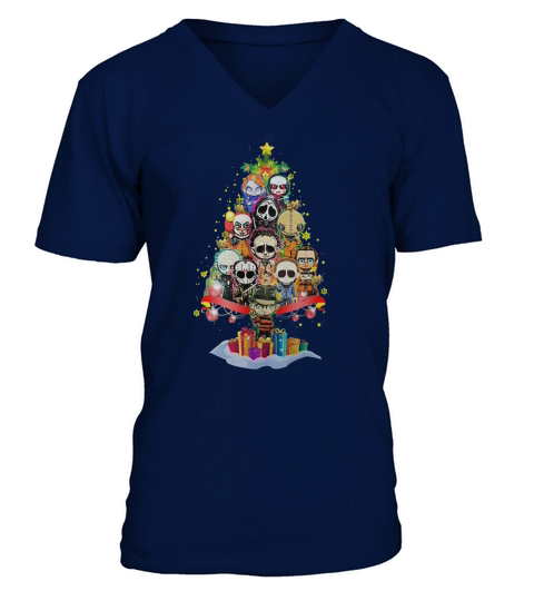 Horror characters nightmare christmas tree V-Neck T-shirt