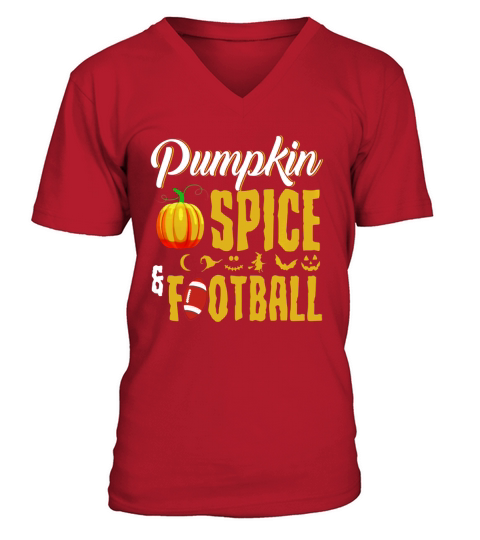 Pumpkin Spice And Football Shirt Funny Halloween Costume V-Neck T-shirt