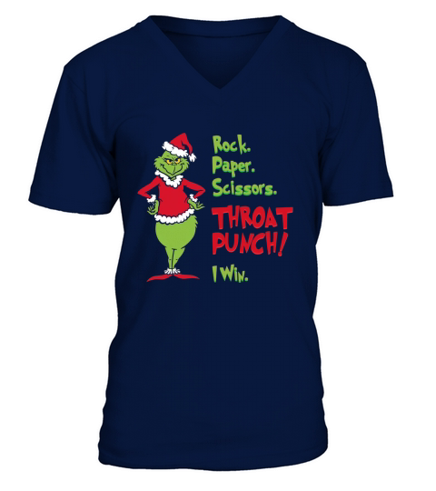 Santa Grinch rock paper scissors throat punch I win Christmas - Unisex Long Sleeve V-Neck T-shirt