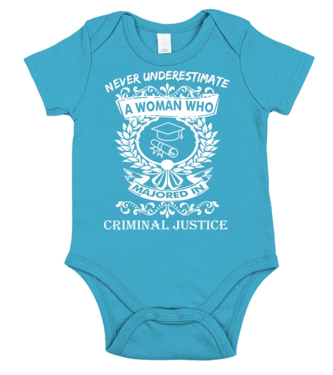 Never Underestimate Woman Majored Criminal Justice Short Sleeve Baby One-Piece