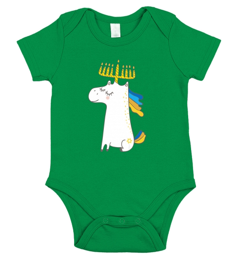 Funny Jewish Shirt Unicorn Menorah Tshirt Kids Girl Hanukkah - Baby Onesie Short Sleeve Baby One-Piece